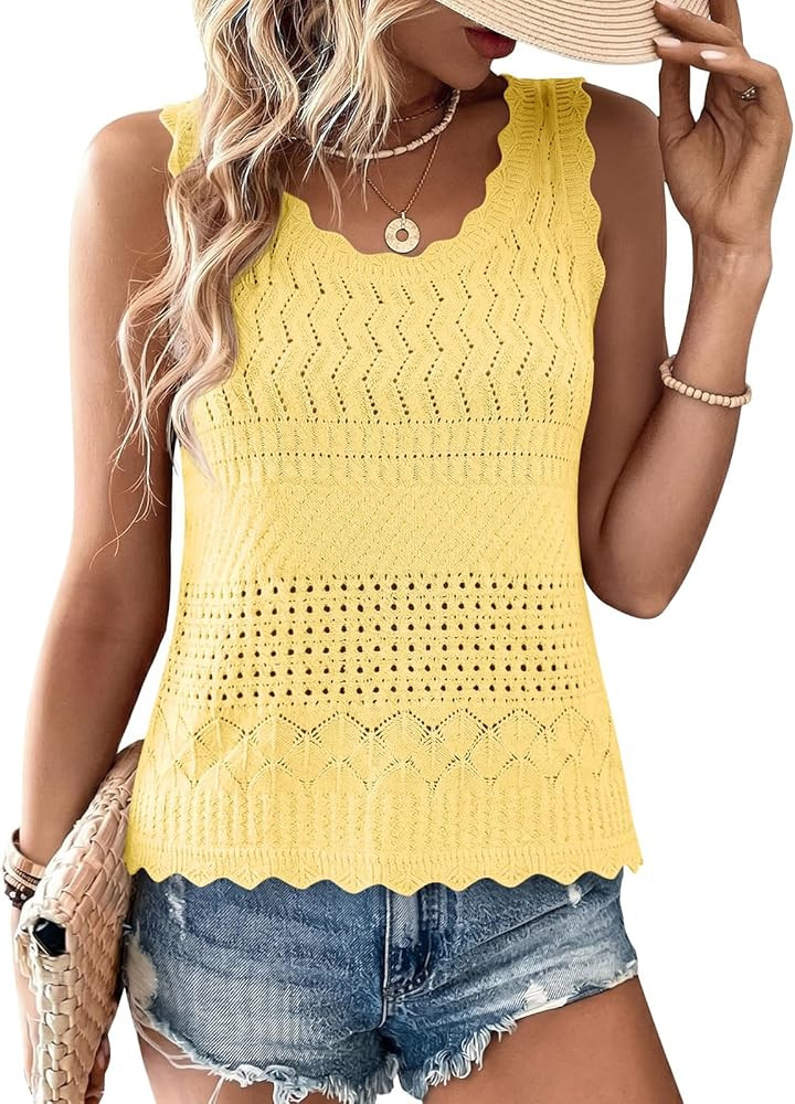 Cicy Bell Womens Summer Crochet Tank Tops Casual Trendy Knit Sweater Vest Sleeveless Hollow Out B... | Amazon (US)