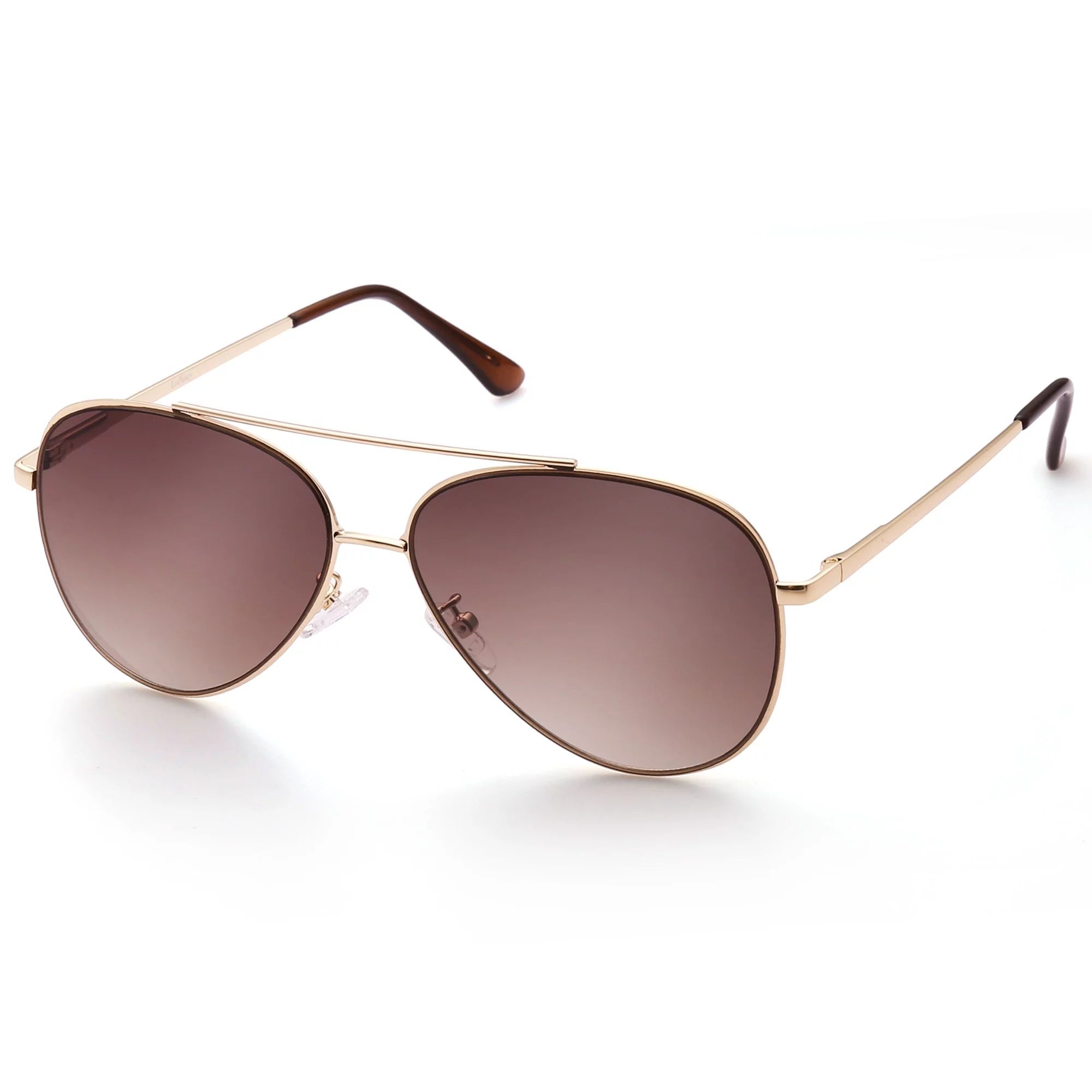 LotFancy Aviator Sunglasses for Women, Designer Sunglasses with Case, UV400 Protection,Brown | Walmart (US)