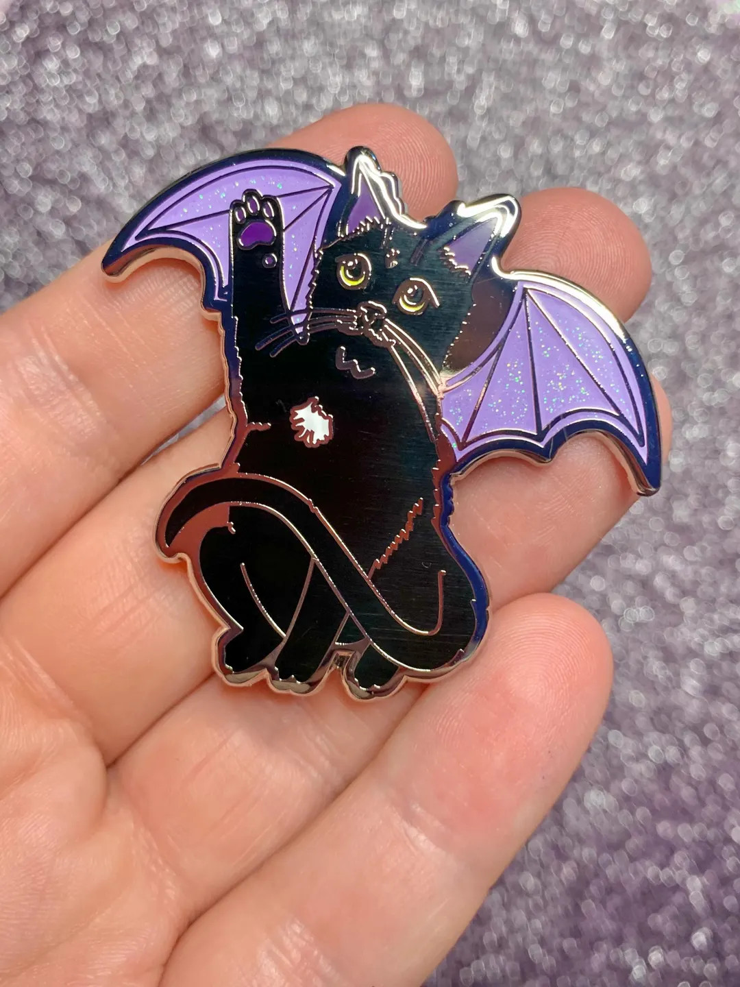 2 Bat Kitty Black Cat Fairy Enamel Pin With Purple Glitter Wings - Etsy | Etsy (US)