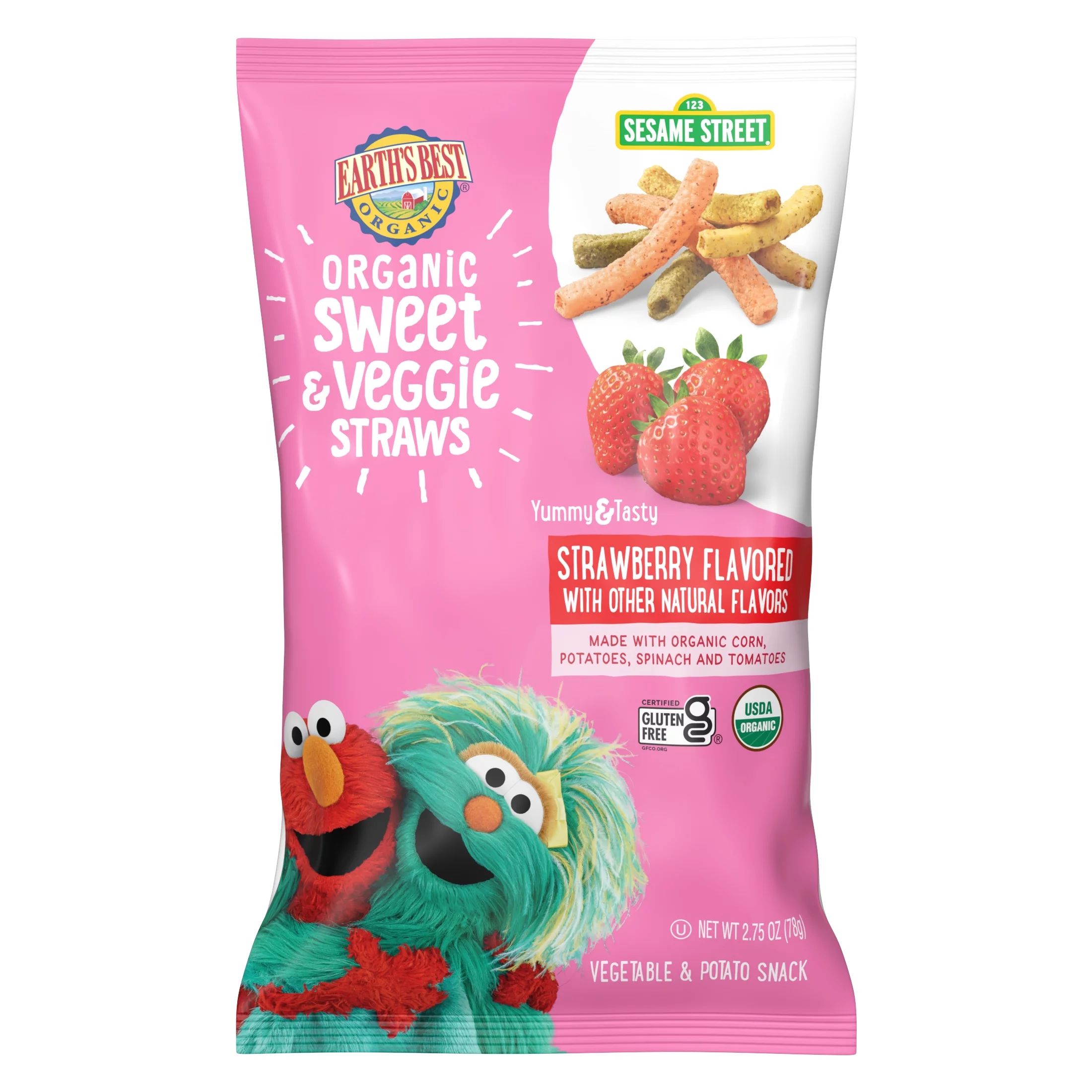 Earth's Best Organic Strawberry Sweet Veggie Straws Toddler Baby Snack, 2.75 oz Bag | Walmart (US)