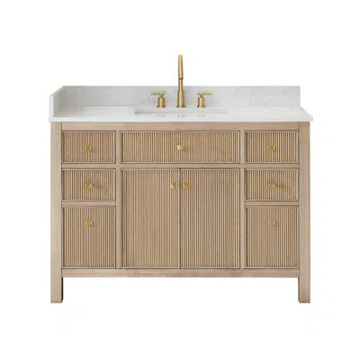 Lala 48" Single Bathroom Vanity with Grain White Engineered Stone Countertop without Mirror | Wayfair North America