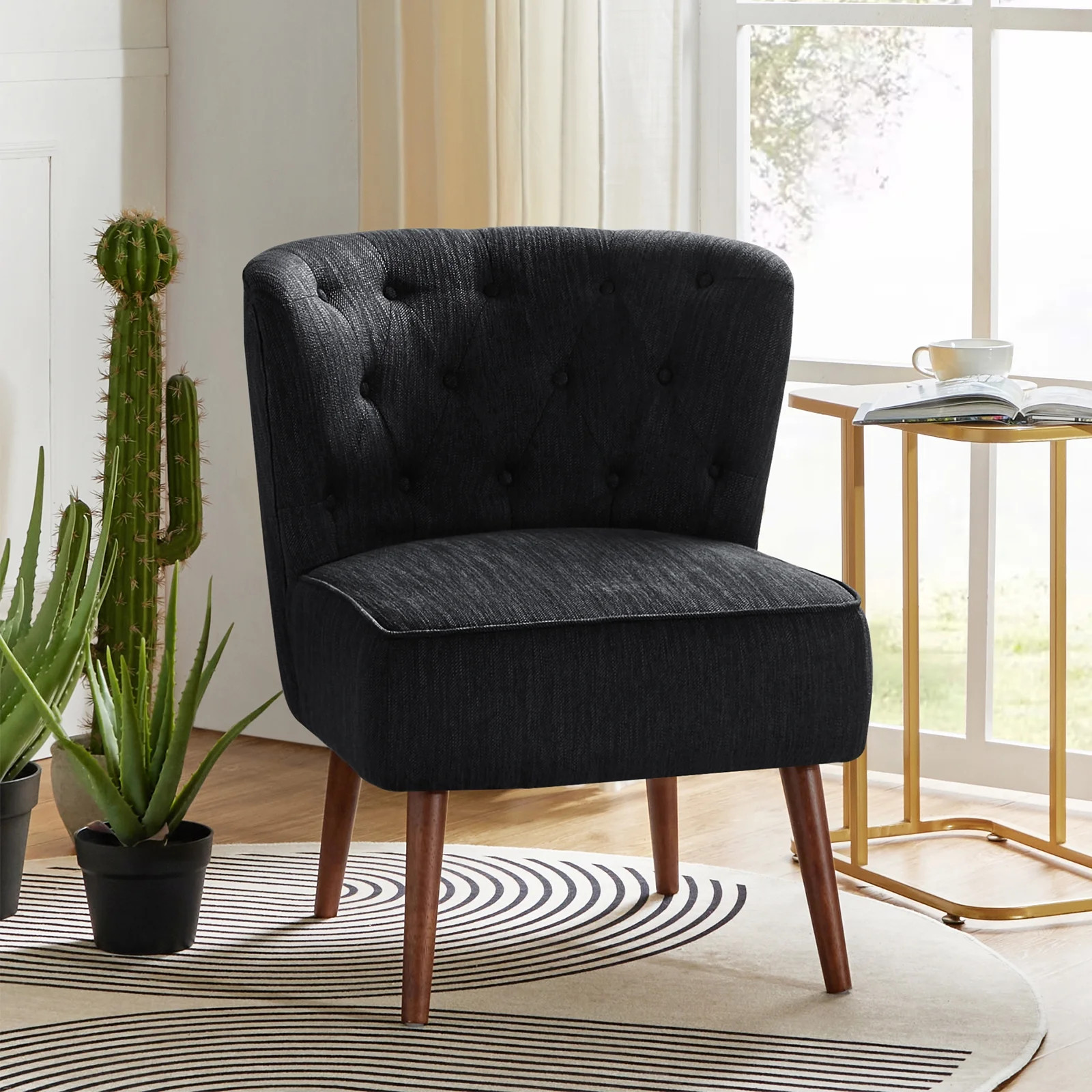 Modern Accent Dining Chair Wood Legs Upholstered Tufted Armless Vanity Slipper Side Chair Living ... | Walmart (US)