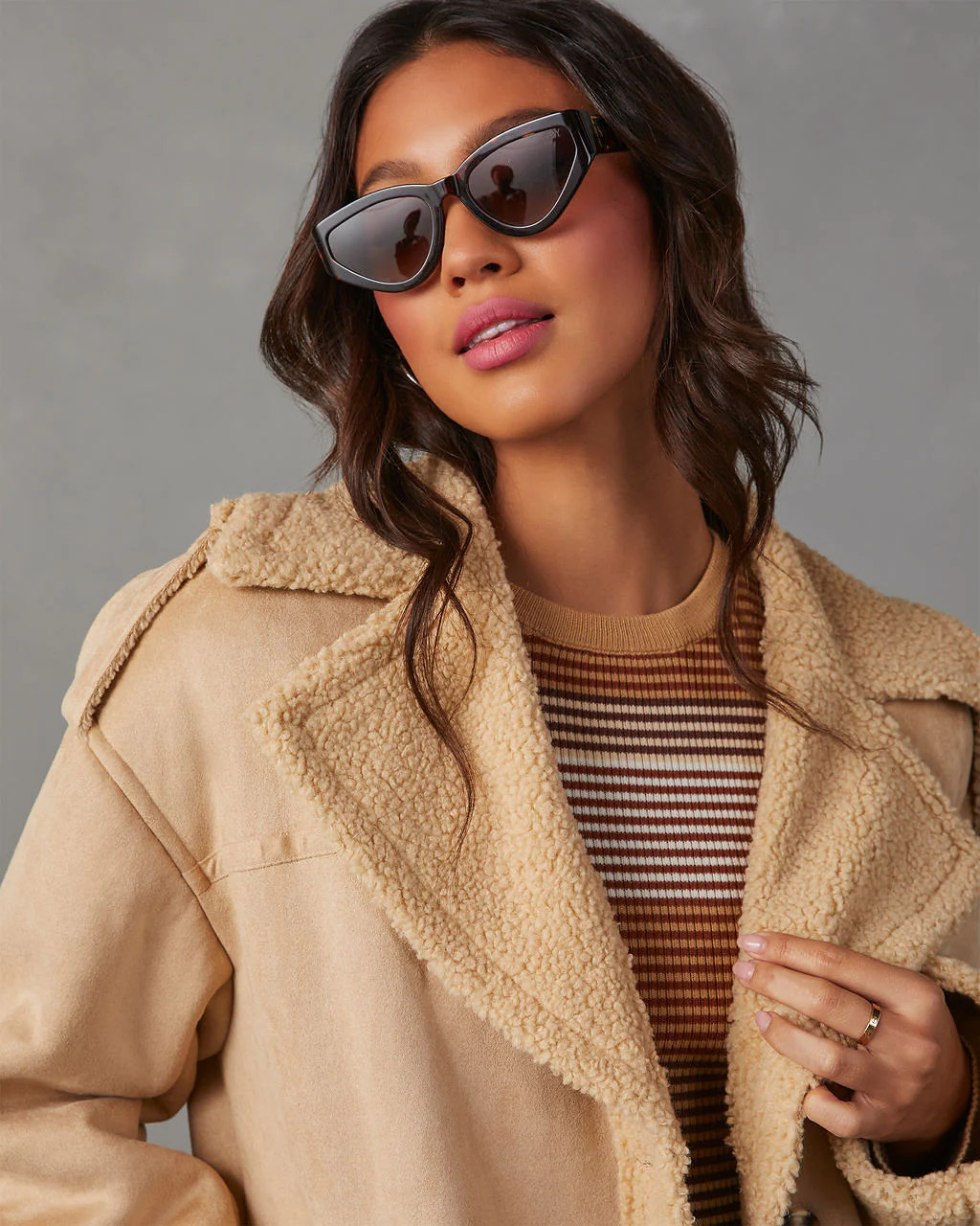 Hobbes Sherpa Lined Suede Pocketed Coat | VICI