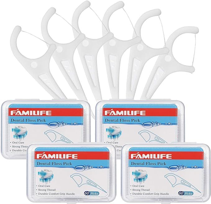 FAMILIFE Dental Floss Picks 240 Picks Threader Flosser with 4 Travel Cases, flossing | Amazon (US)