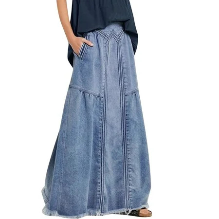ZHAGHMIN Skirts For Teen Girls Women S Casual High Waist Denim Skirt Slim Fit A Line Jean Maxi Skirt | Walmart (US)