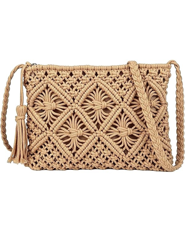 Boho Small Crossbody Bag for Women Small Summer Beach Shoulder Purse Hand Woven Crochet Bags with... | Amazon (US)
