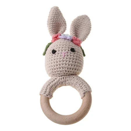 SUNRI Baby Wooden Teether Ring DIY Crochet Bunny Rattle Soother Bracelet Infant Teething Molar Play  | Walmart (US)