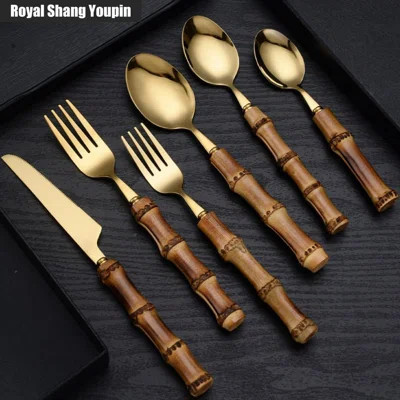 Premium Bamboo Handle Stainless Steel Flatware Set - Durable, Rust-Resistant, Dishwasher Safe Cutlery For Home, Parties, And Gifting | Wayfair North America