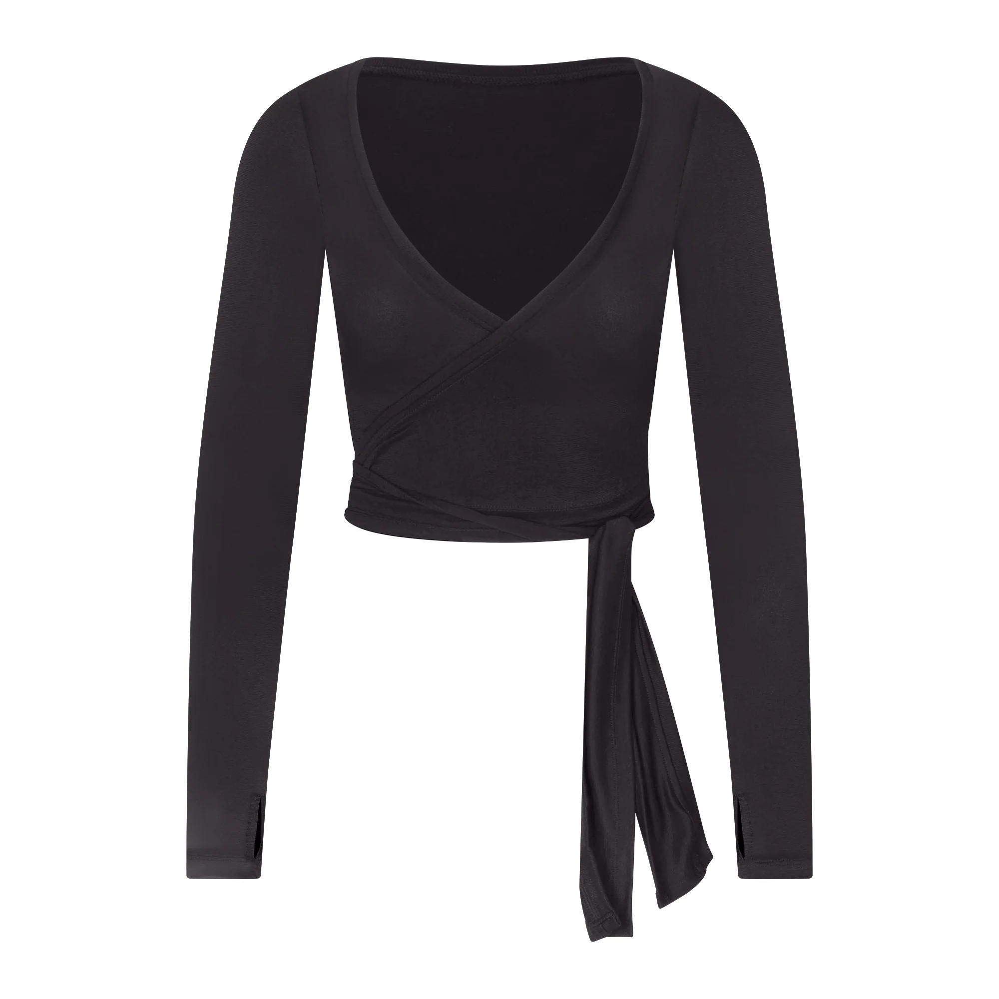 NikeSKIMS STRETCH KNIT WRAP LONG SLEEVE CROPPED TOP | OBSIDIAN | SKIMS | SKIMS (US)