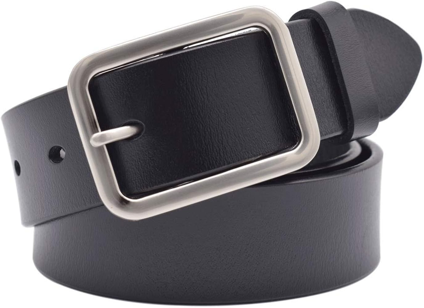 Womens Leather Belt for Jeans, Black Leather Waist Belts with Pin Buckles | Amazon (US)