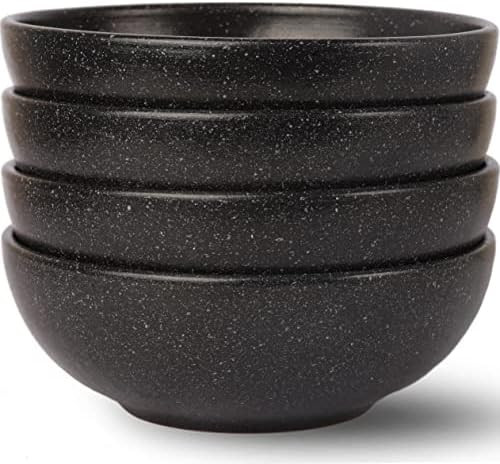 Black Large Ceramic Pasta Bowls Set of 4 - Stone Soup Bowls - Salad Bowls - Porcelain Ramen Bowls... | Amazon (US)