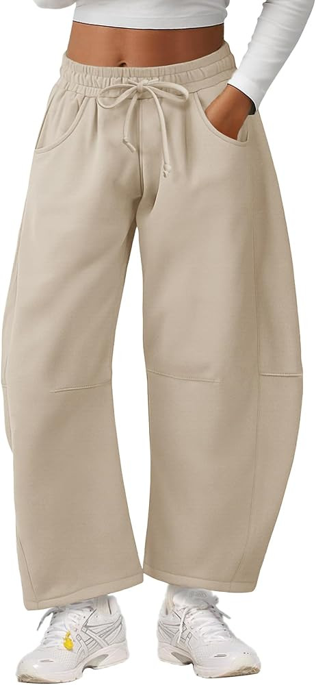 Barrel Sweatpants Women Casual Baggy Elastic Waisted Pants Wide Leg Gym Trousers with Pockets | Amazon (US)