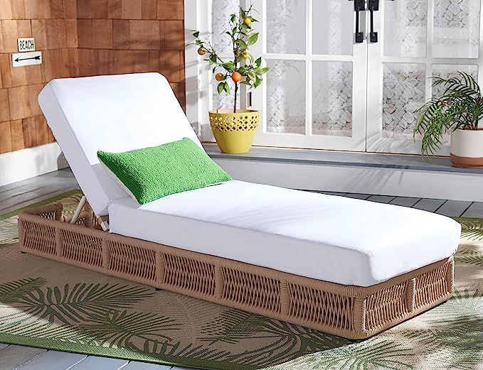 SAFAVIEH Outdoor Collection Gillian Tan Rope/White Cushion Chaise Lounge Chair (PAT7527A) | Amazon (US)