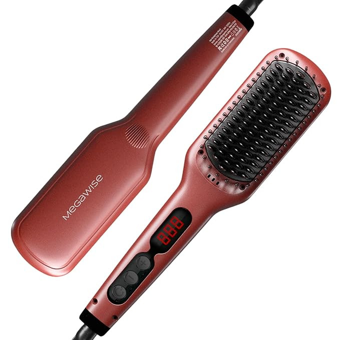 Megawise Pro Ceramic Ionic Hair Straightener Brush – Fast 20s Heating, Auto-Off, Anti-Scald, Du... | Amazon (US)