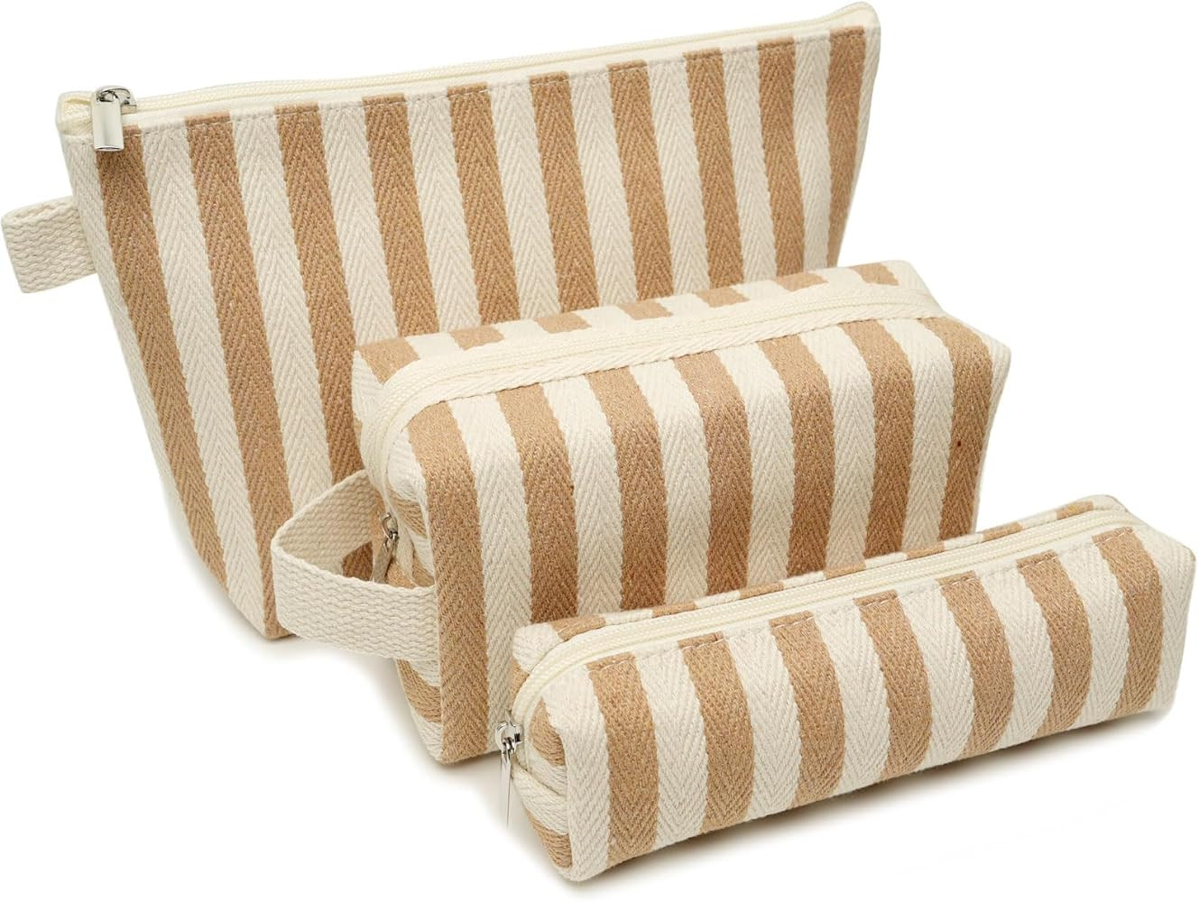 3 Pcs Makeup Bag Set Striped Canvas Purse Cosmetic Bag For Women Travel Toiletry Pouch Organizer ... | Amazon (US)