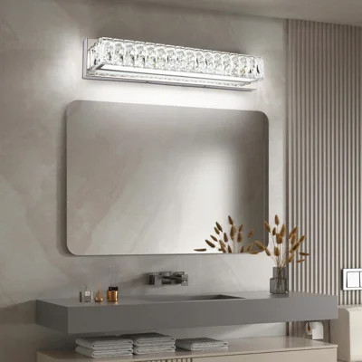 Modern Bathroom Light Fixtures, LED Vanity Lights for Bathroom, Crystal Chrome Lighting Fixtures Over Mirror for Bath, (Dimmable) | Wayfair North America