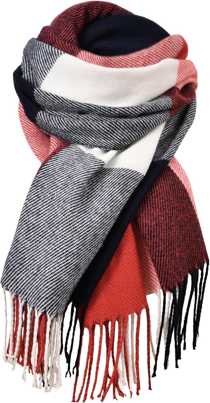 Winter Scarf for Women, Winter Warm Women's Scarves, Soft Blanket Scarf Classic Tassel Plaid | Amazon (US)