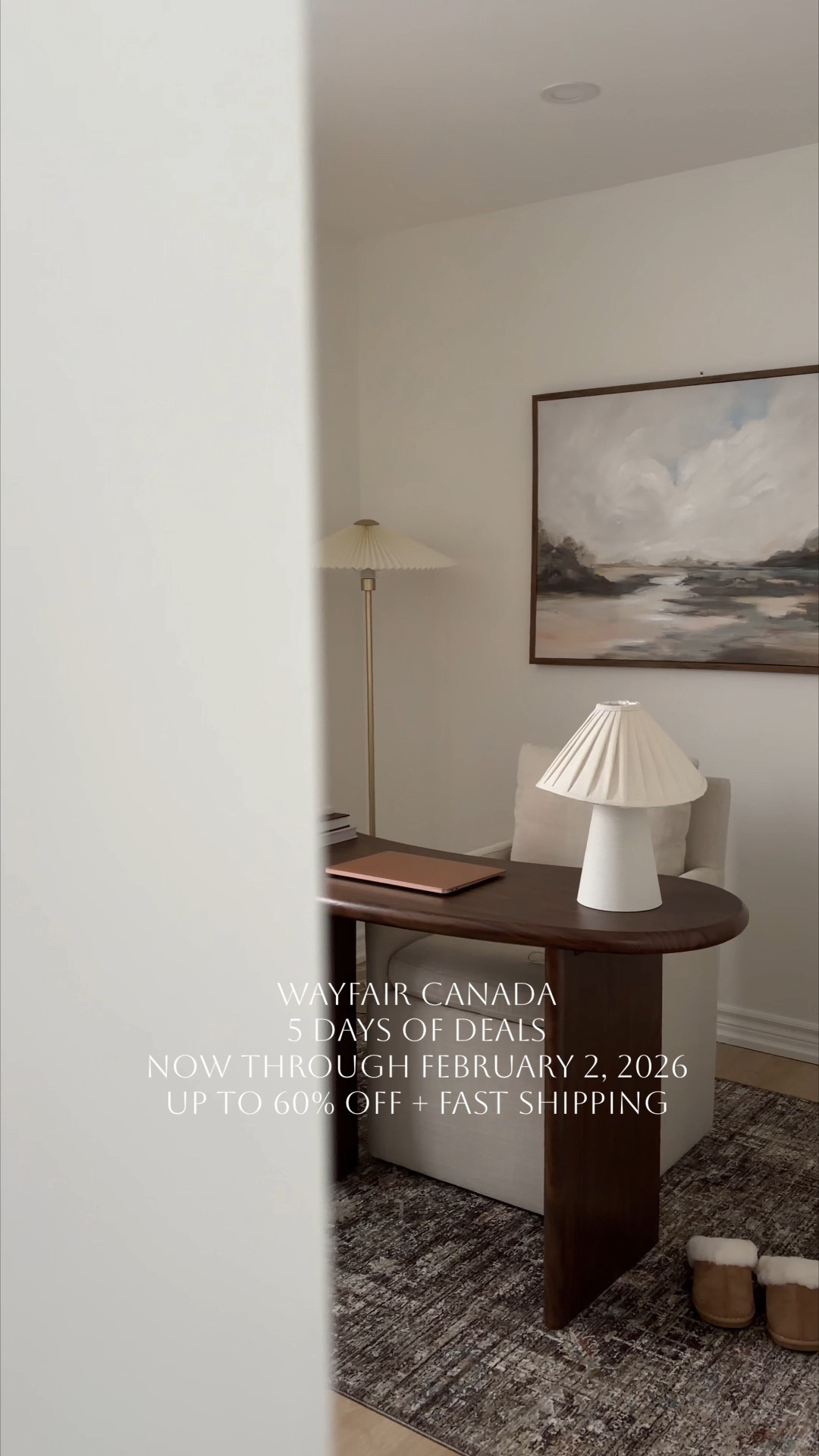 Couldn’t be more happier with how my office turned out! 

Adding key pieces from Wayfair Canada really brought my vision to life. 

I love the cozy rug. It brings the right amount of warmth and colour. And the writing desk has such a unique shape. Chic and functional too. 
I also added the designer like console table. It’s spacious enough to add decor pieces and plenty of space to add storage ottomans or baskets underneath. 

Wayfair Canada 5 Days of Deals sale is on from now through February 2nd, 2026! 
Enjoy fast shipping and savings up to 60% off! 

#AD #WayfairCanada #WayfairCAHome  #liketkit #canadianhomes #ltksale #ltkcanada #ltkcasa 

#LTKsale #LTKcanada #LTKhome