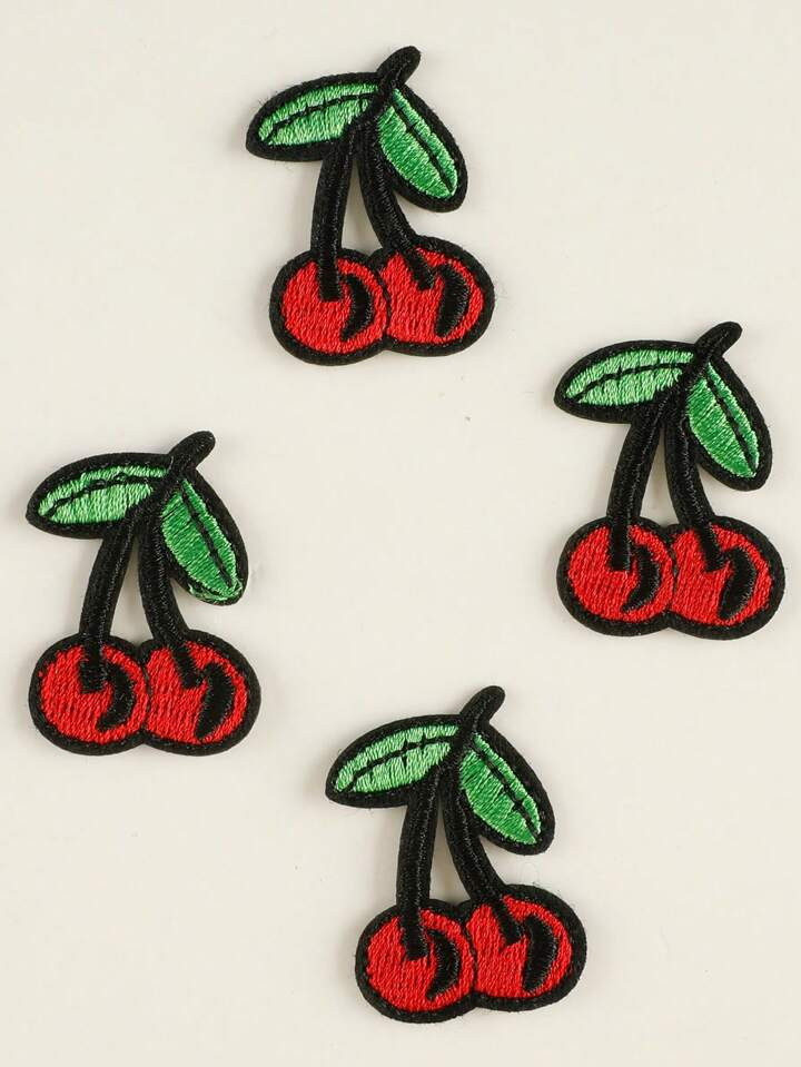 4pcs Fruit Cherry Embroidered Fabric Patches For Diy Clothes, Pants, Hats, Bags, Shoes, Phone Cas... | SHEIN