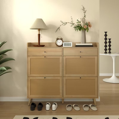 Shoe Storage Cabinet with 4 Flip Drawers,2 Drawers,Narrow Shoe Rack Cabinet,Freestanding Shoe Cabinet Organizer for Entryway,Oak | Target