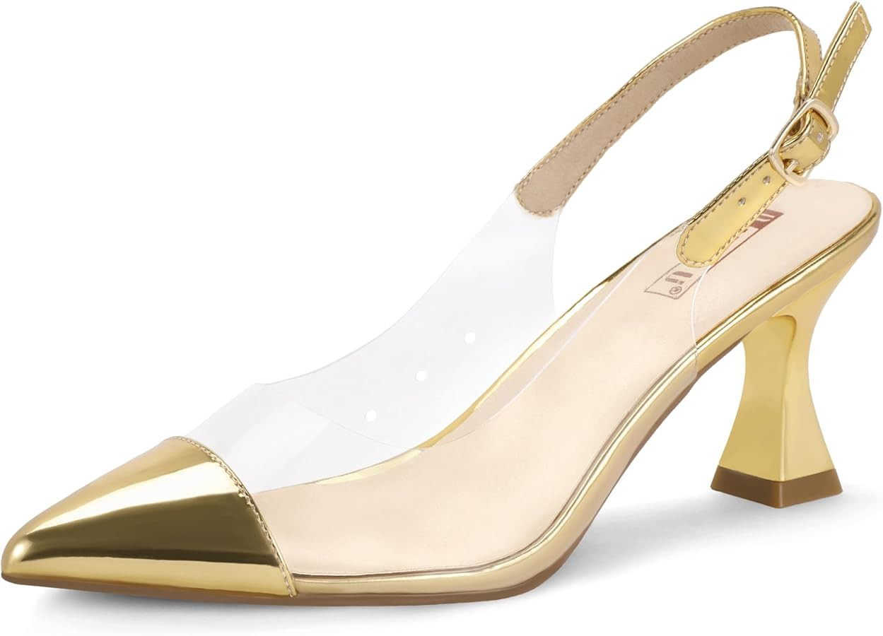 IDIFU IN3 Slingback Clear Heels Women's Pumps Closed Pointed Toe Kitten Low Short Heels Dress Sho... | Amazon (US)