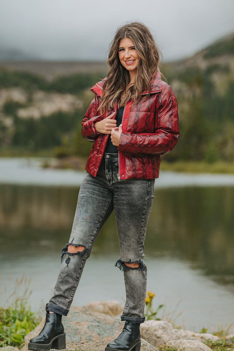 BuddyLove | Addison Puffer Jacket | Red Snake | BuddyLove