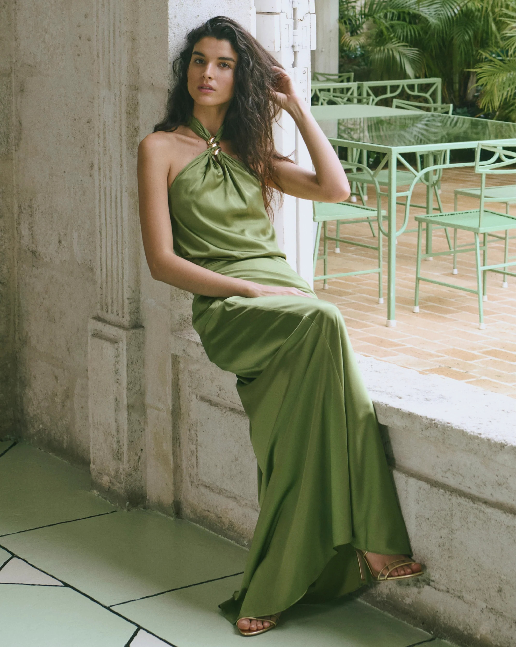 Izaren Halter Maxi Dress in Green Cactus | Veronica Beard | Veronica Beard