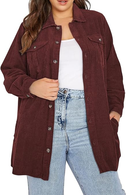 Eytino Womens Plus Size Long Sleeve Button Down Boyfriend Shirts Casual Plaid Shacket Jacket Coat... | Amazon (US)