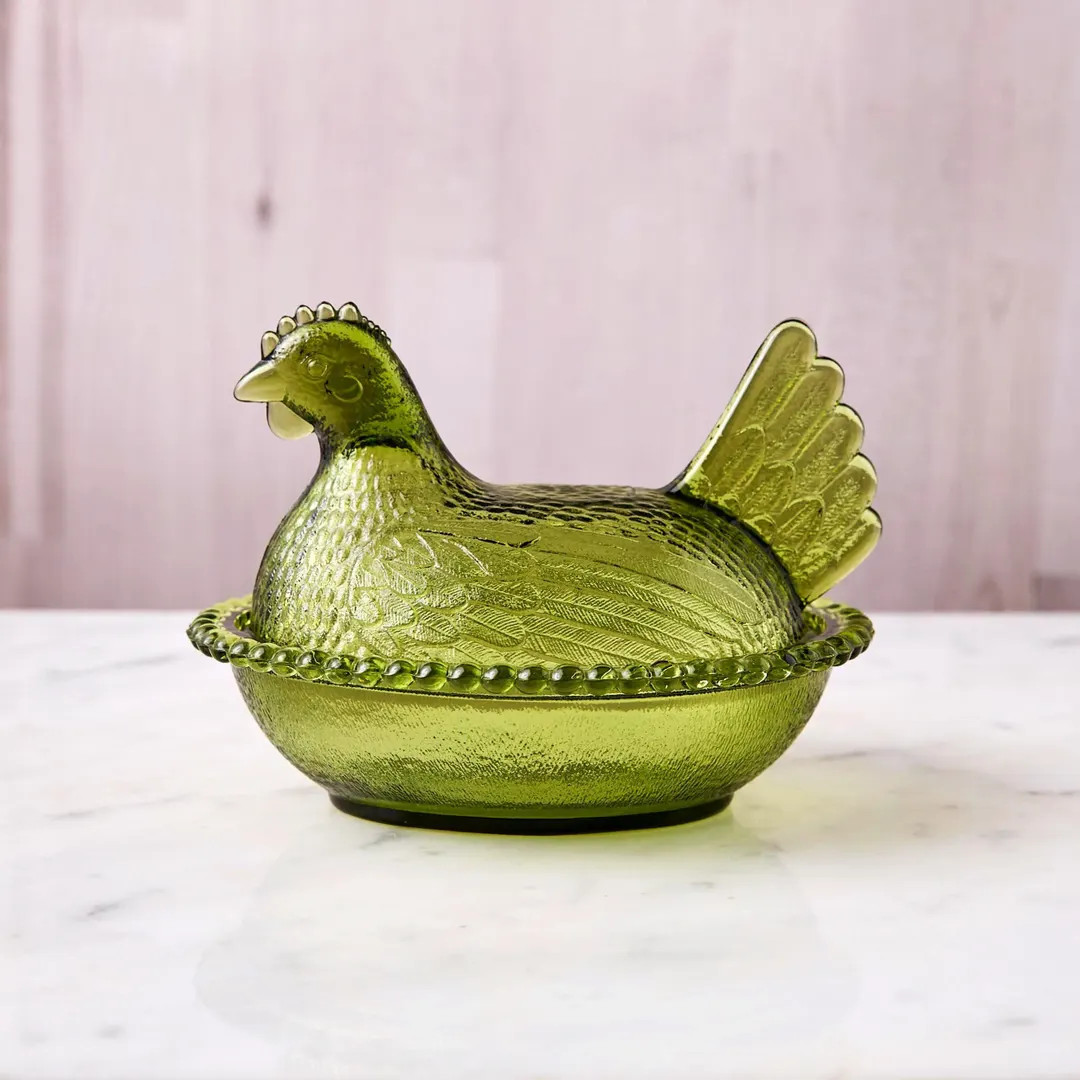 Vintage Indiana Glass Hen on Nest: Olive Green, Candy Dish | Etsy (US)