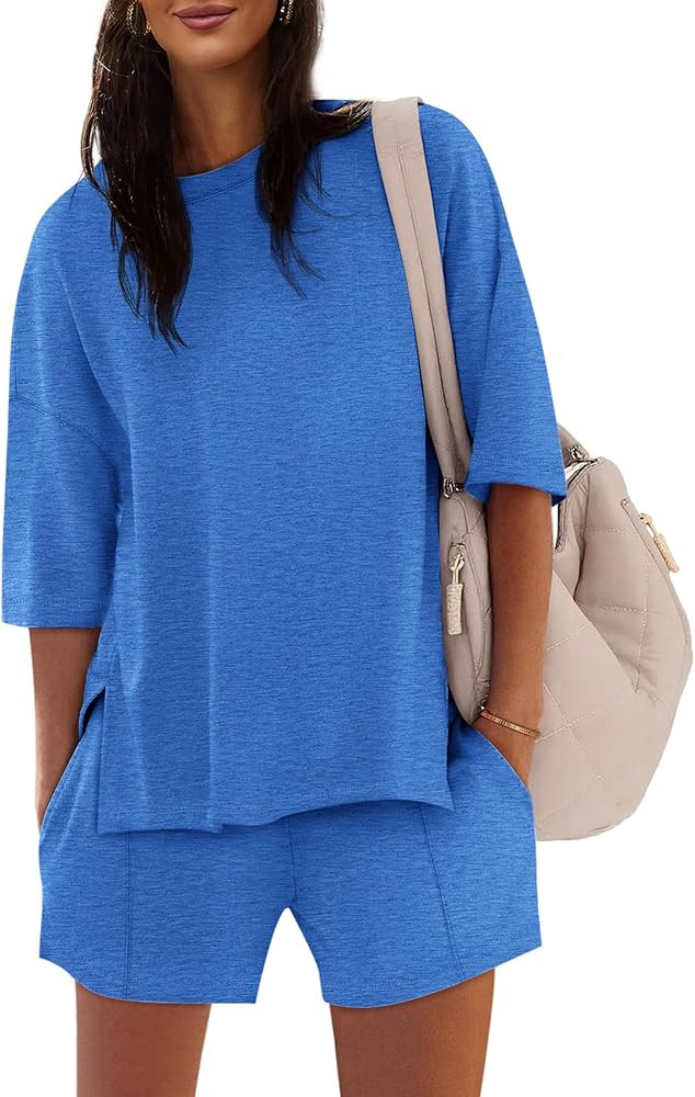Womens Oversized Lounge Sets Shorts and Tops Matching Travel Vacation Beach Airport Outfits Cute ... | Amazon (US)