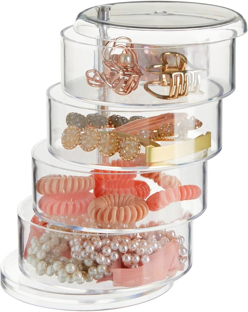 Juvale 4 Tier Stackable Hair Accessories Organizer for Bows & Clips, Clear 360° Holder, Hair Cli... | Amazon (US)