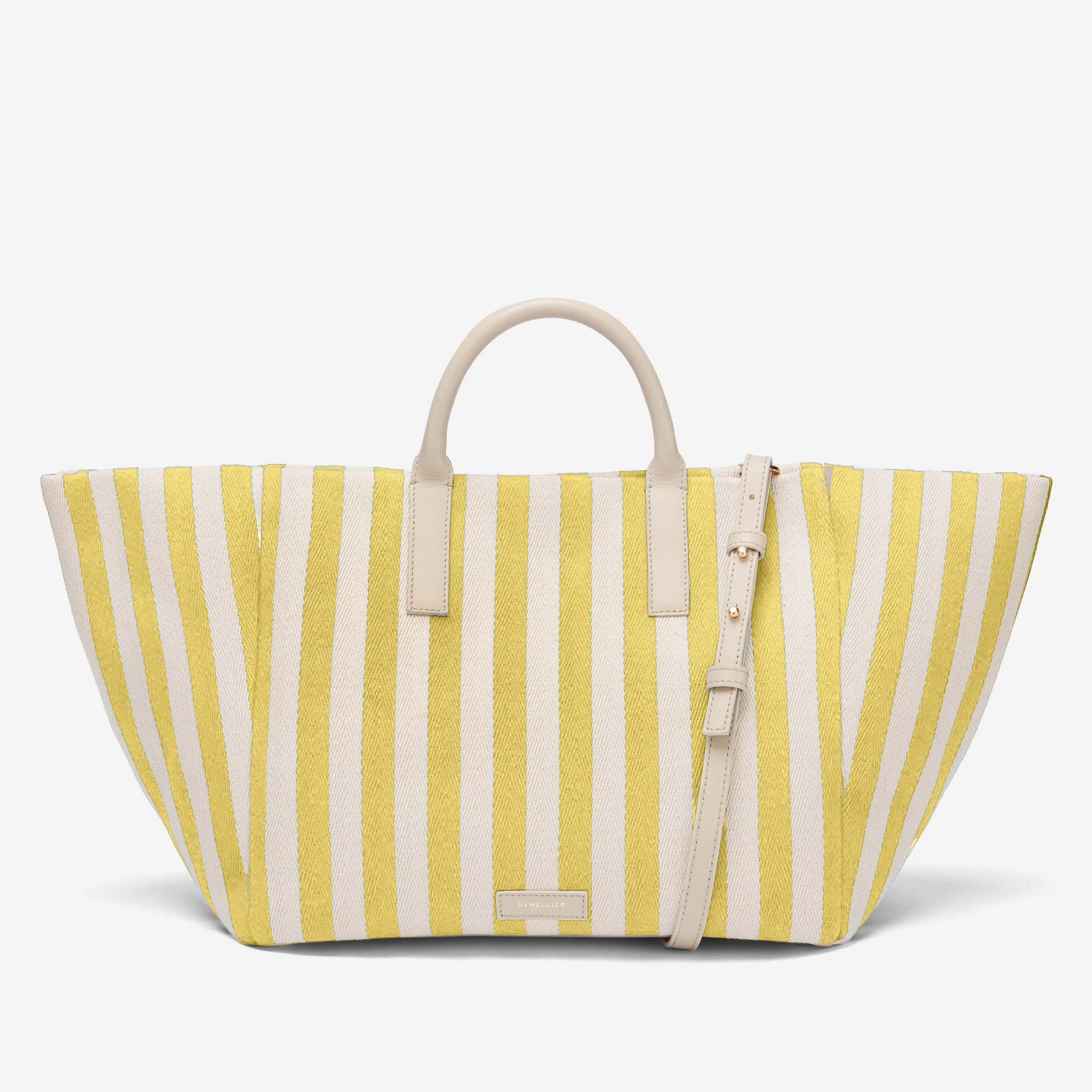 The Lisbon Tote | Yellow Ecru Canvas Off-White Smooth | DeMellier | DeMellier
