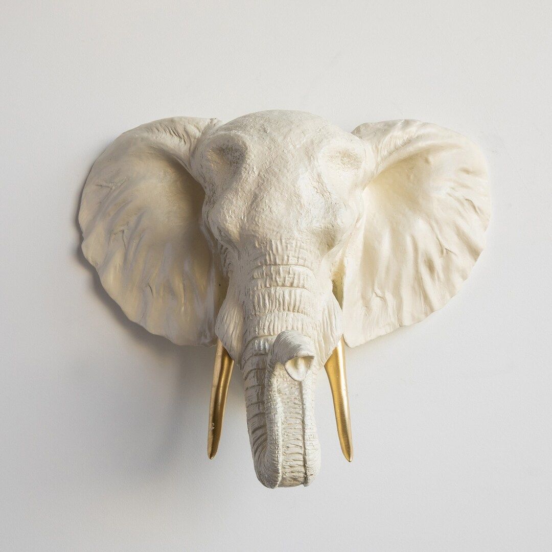 Faux Taxidermy Elephant Head Wall Mount - Wall Decor - Cream and Gold - EL4308 | Etsy (US)