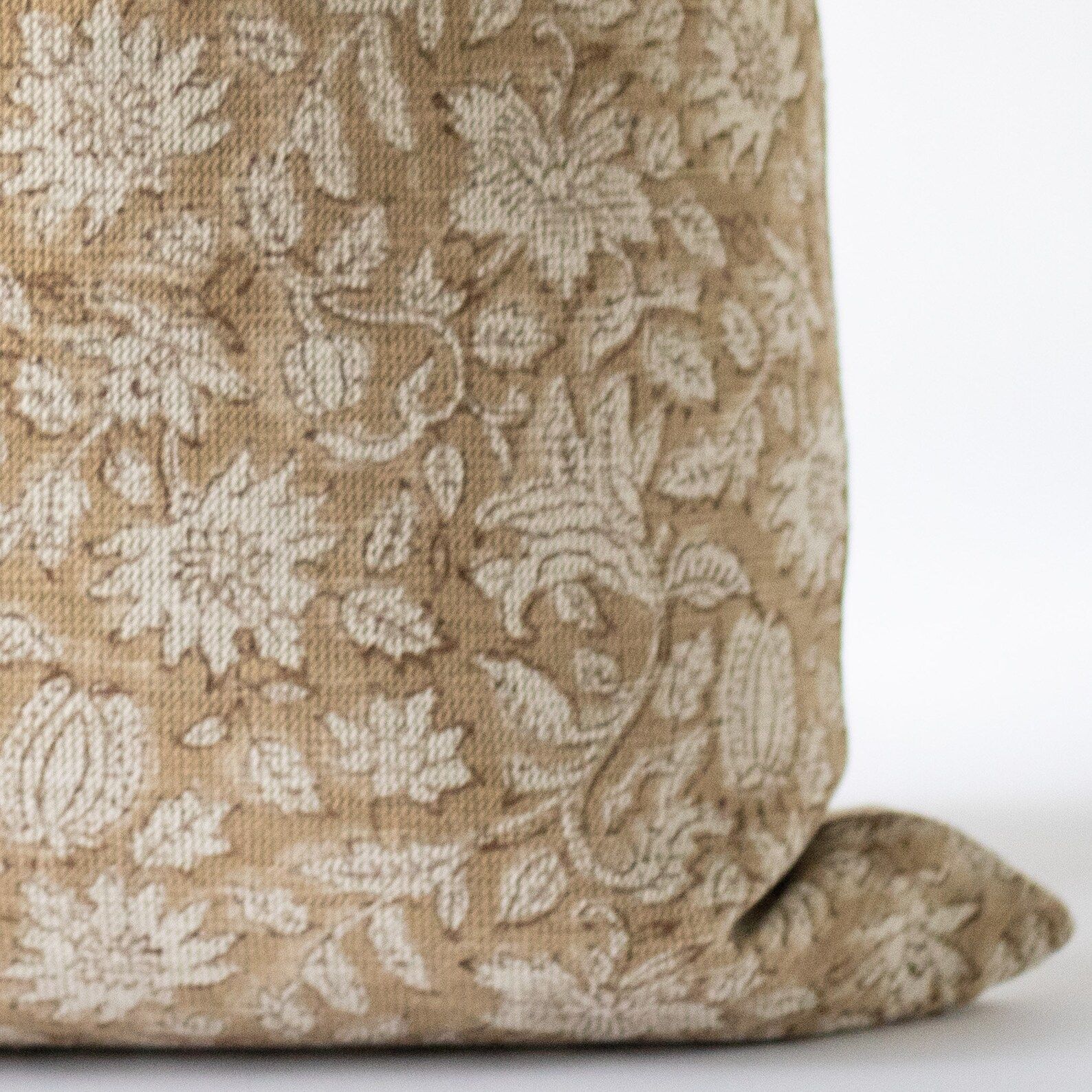 Tan Floral Linen Block Print Pillow Cover, Designer Throw Pillows, Neutral Hand Blocked Pillow Co... | Etsy (US)