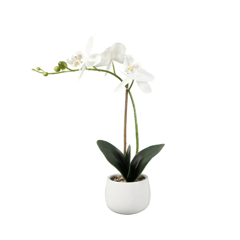 Better Homes & Gardens 15" Artificial Real Touch Orchid Flowers in White Ceramic Planter | Walmart (US)