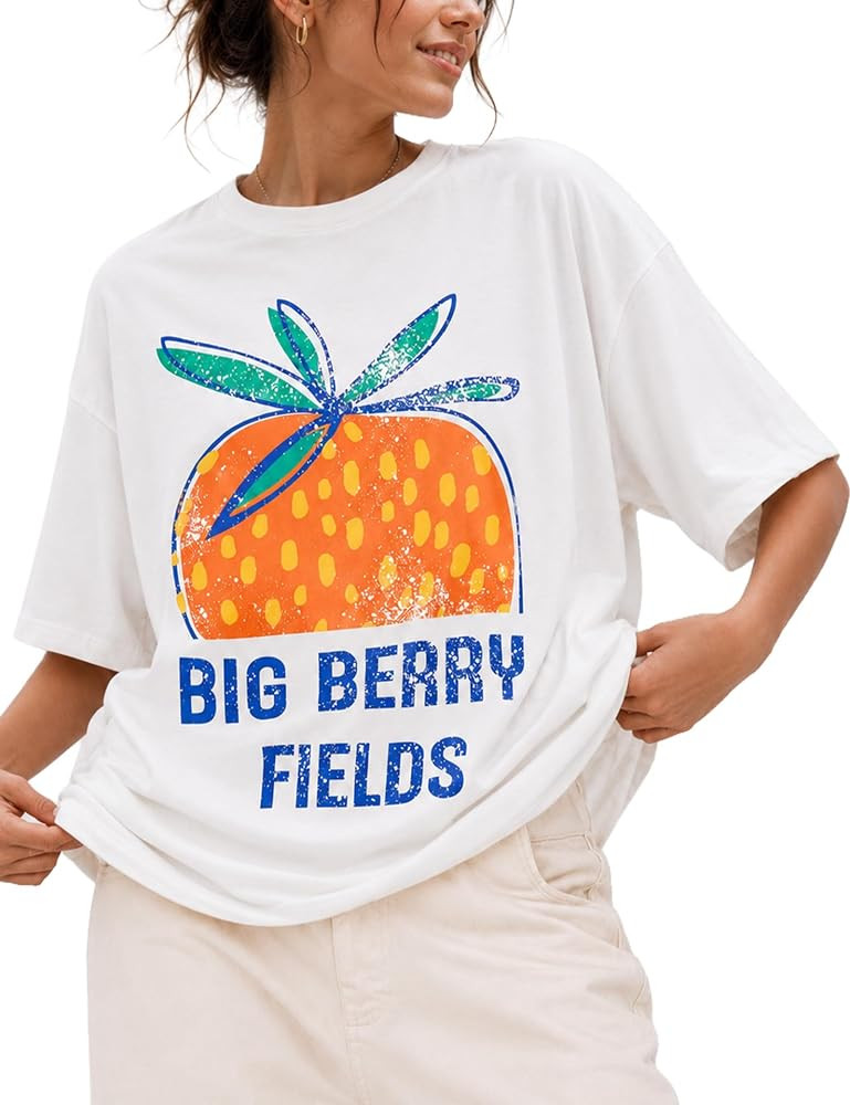 Women's 100% Cotton Graphic Oversized Vintage Floral T Shirt Flattering Breathable Graphic Tees f... | Amazon (US)