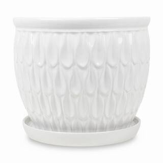 Eliza Medium White Ceramic Indoor Planter with Drainage Holes (12.2 in. L x 12.2 in. W x 10.63 in... | The Home Depot
