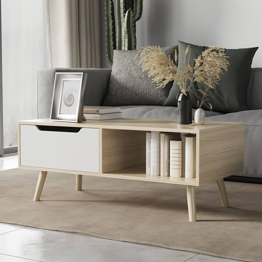 Cozy Castle Modern Wooden Coffee Table with Storage, Minimalist Hallway Mid Century Cocktail Tabl... | Amazon (US)
