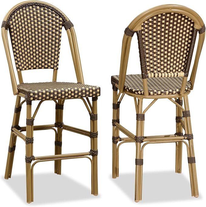 PURPLE LEAF French Counter Height Bar Stool Set of 2 25" Bamboo Print Finish Patio Bar Chairs wit... | Amazon (US)