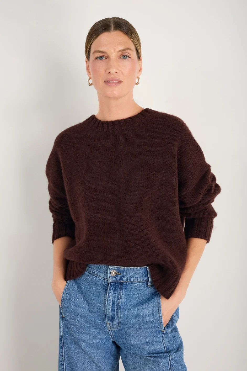 Liana Chunky Crew Neck Jumper - Espresso | WYSE London