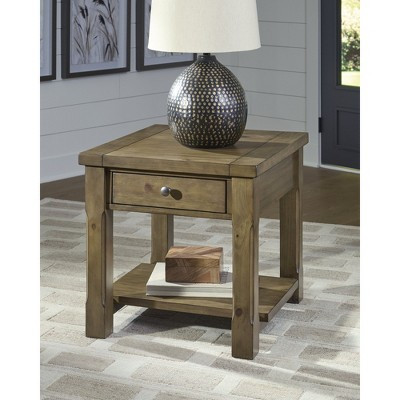 Signature Design by Ashley Vandenmore Rectangular End Table with Drawer and Lower Shelf, Medium Brown Finish | Target