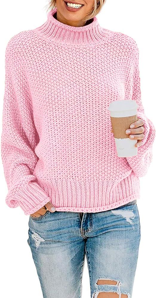 ZESICA Women's Turtleneck Batwing Sleeve Loose Oversized Chunky Knitted Pullover Sweater Jumper T... | Amazon (US)