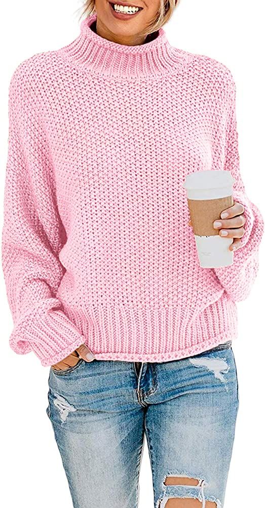 ZESICA Women's Turtleneck Batwing Sleeve Loose Oversized Chunky Knitted Pullover Sweater Jumper Tops | Amazon (US)