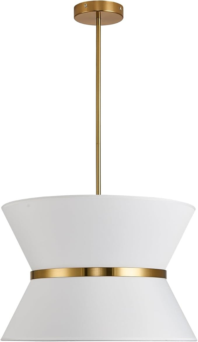 Modern Drum Chandelier 18'' Gold and White Chandeliers with Fabric Shade 4-Light Farmhouse Linen ... | Amazon (US)