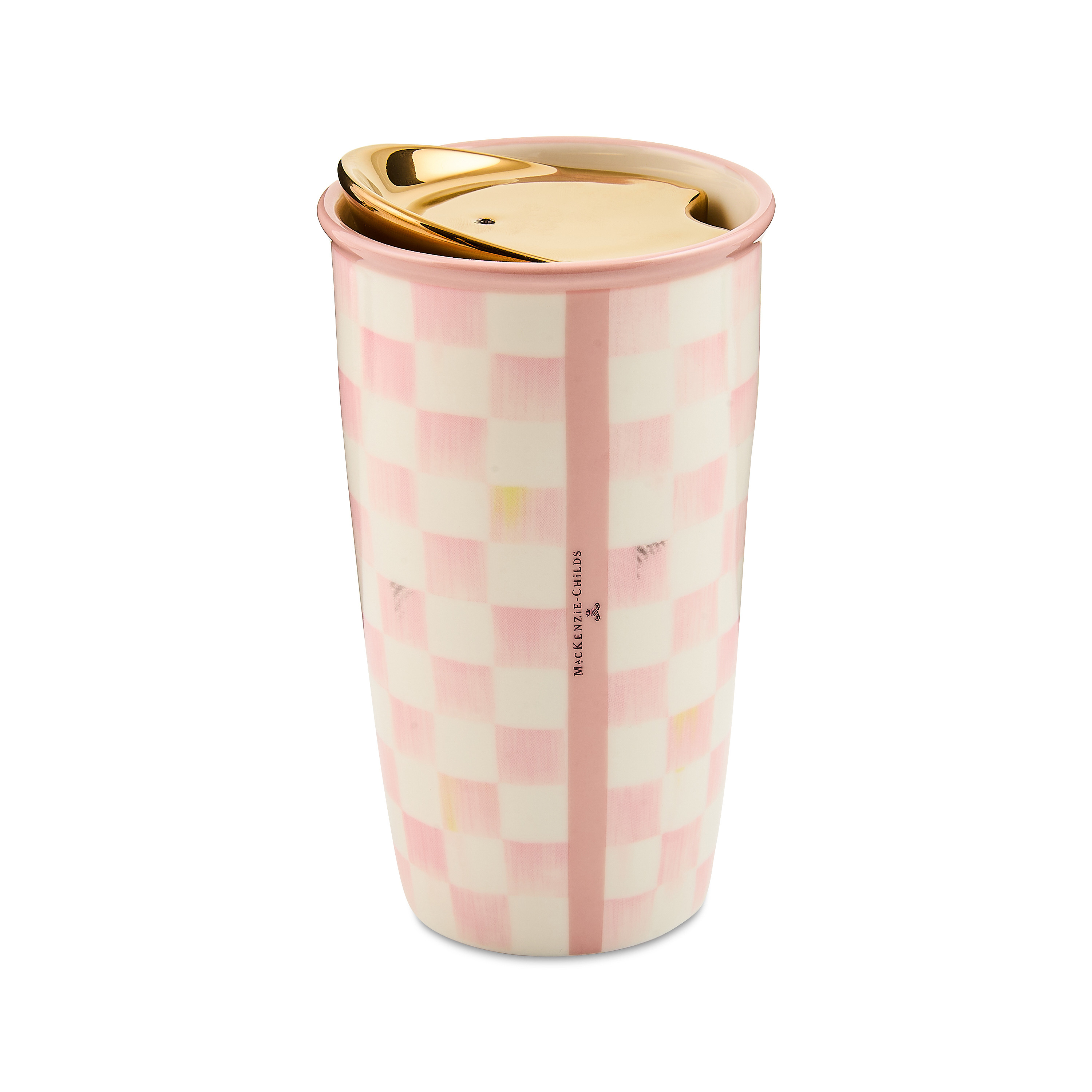 MacKenzie-Childs Rosy Check Ceramic Travel Cup | MacKenzie-Childs