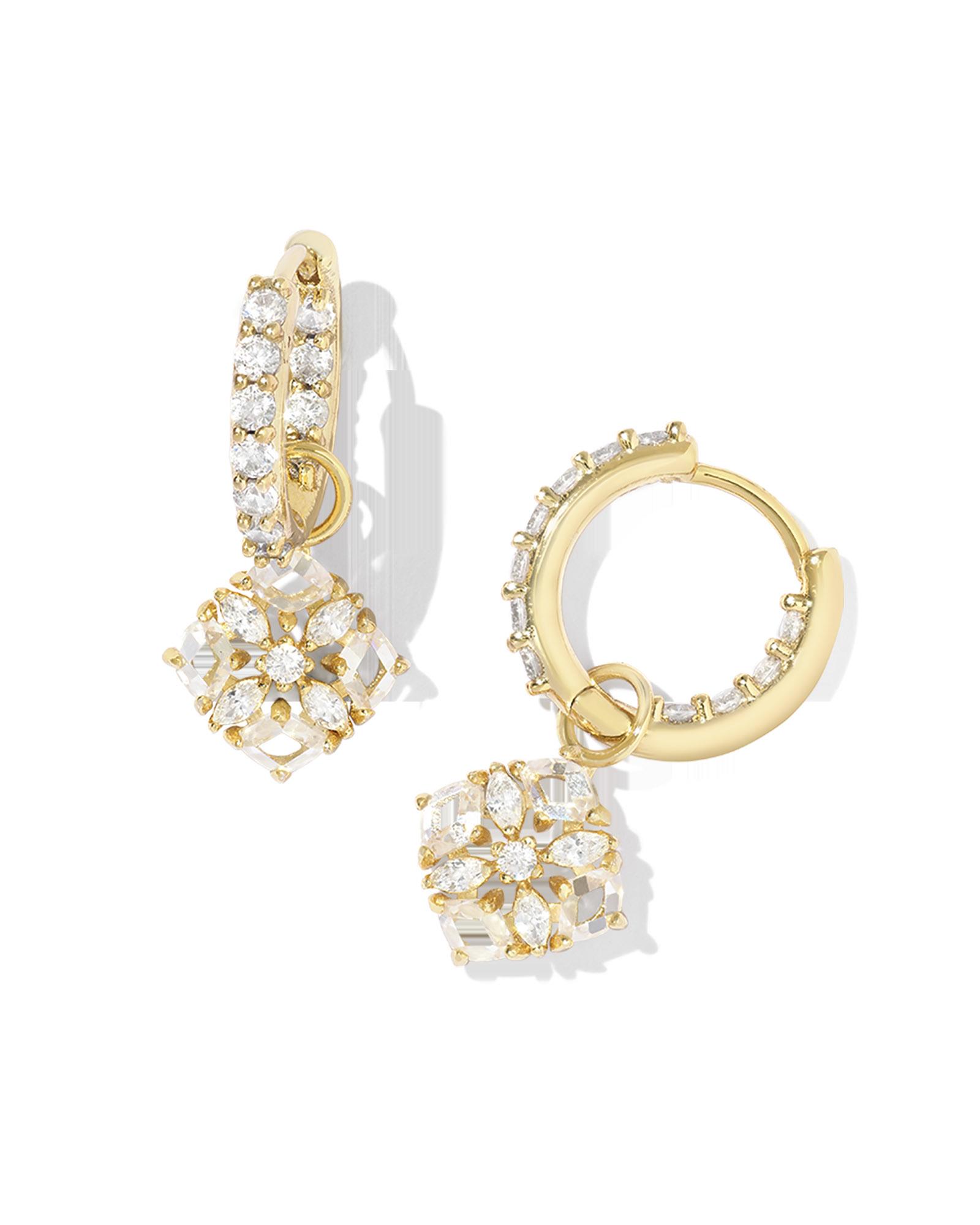 Dira Convertible Gold Crystal Huggie Earrings in White Crystal | Kendra Scott