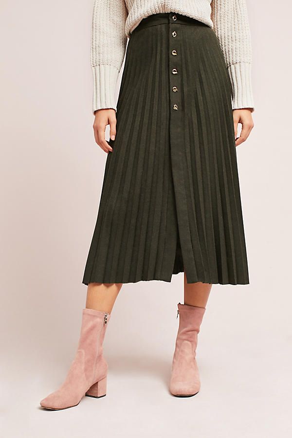 Pleated Button-Front Midi Skirt | Anthropologie (US)