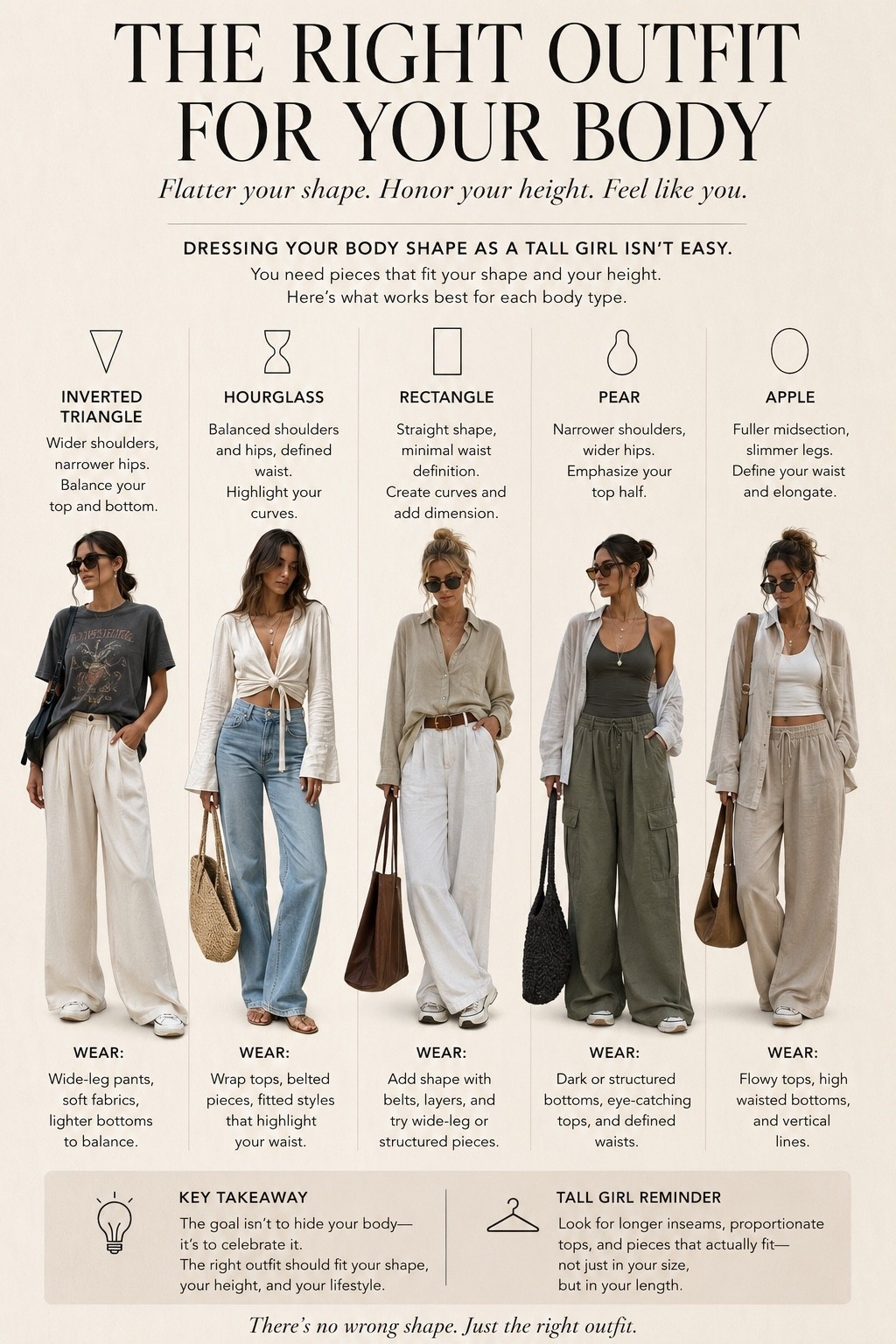 Tall Girl Style Guide: The Best Outfits for Your Body Shape

Your body isn’t the problem. The clothes are.

As a tall girl, finding pieces that fit your proportions AND flatter your shape can feel impossible sometimes. Most style advice forgets that taller bodies need different lengths, rises, inseams, sleeve lengths, and proportions too.

This guide breaks down how to dress for your body shape while still keeping that effortless cool girl, casual boho style we actually want to wear. Think relaxed denim, oversized layers, soft tailoring, flowy fabrics, vintage-inspired pieces, and outfits that work with your height — not against it.

Whether you’re rectangle, pear, hourglass, apple, or inverted triangle, the goal isn’t to “fix” your body. It’s finding silhouettes that make you feel confident, balanced, and like yourself.

Save this for outfit inspiration later 🤍

#tallgirlstyle #bodyshape #tallfashion #tallgirlproblems #tallgirlfashion #bohostyle #casualoutfits #outfitinspo #bodyshapeguide #tallwomen #vintagestyle #effortlessstyle #widelegpants #tallfriendlyfashion #fashionover30 #capsulewardrobe #ootdideas #longinseam #bohochic #coolgirlstyle

#LTKTall #LTKOver40 #LTKPlusSize