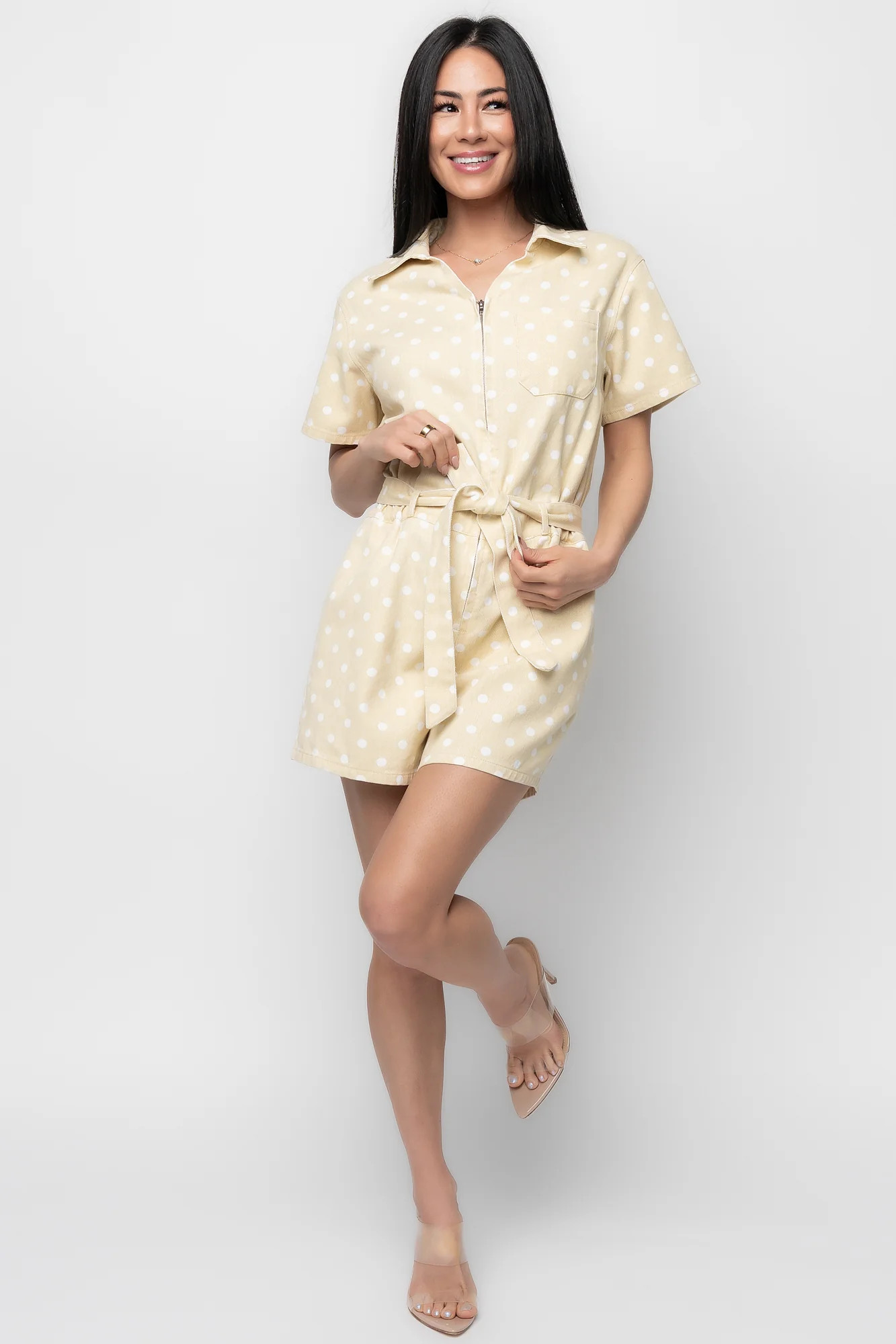 Korra Zip-Up Romper \u2014 Light Yellow Polka Dot | Baltic Born | Baltic Born