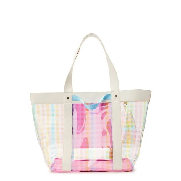 No Boundaries Women's Vinyl Beach Tote with Removable Glasses Case, Check | Walmart (US)